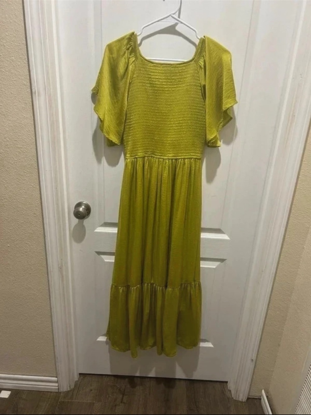 In Bloom Flutter Sleeve Tiered Maxi Dress - Yellow Green